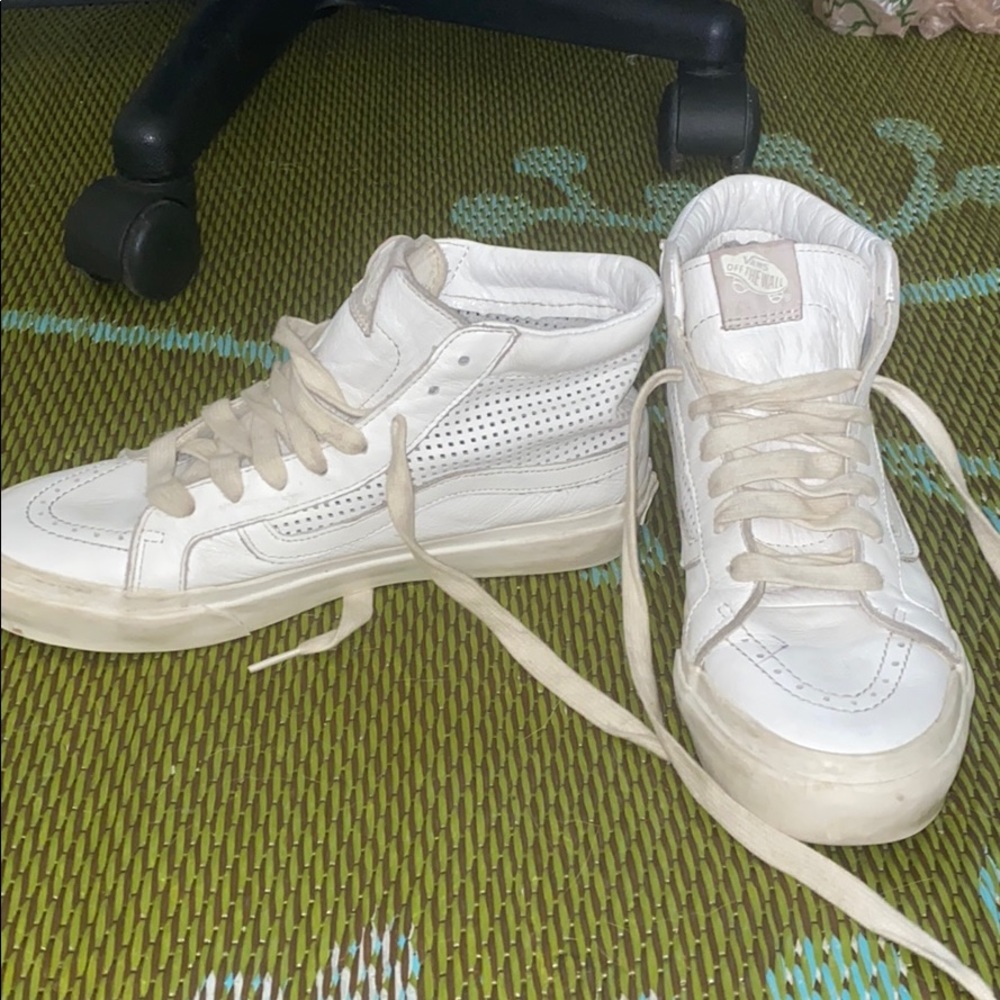 Vans white leather perforated high tops